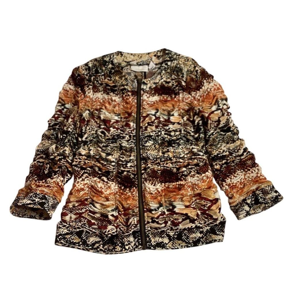 Chico's Women's Snakeskin Print Jacket‎ Size 0 Multicolor 3/4 Sleeve